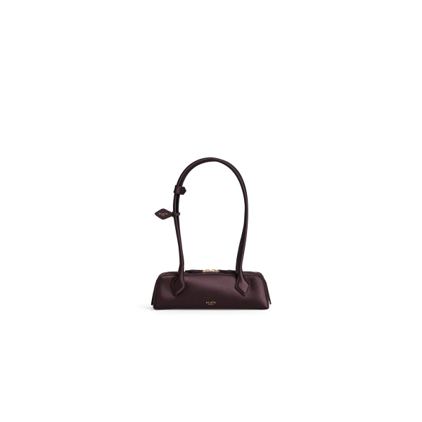 Alaia Le Teckel Small Bag in Satin, Dark Brown | Shoulder & Crossbody Bags | Coveti
