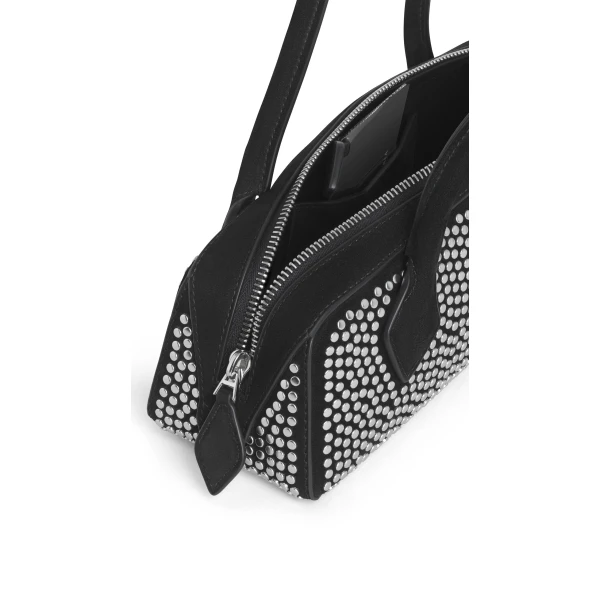 Alaia Le Teckel Small Bag in Suede & Studs, Black | Shoulder & Crossbody Bags | Coveti