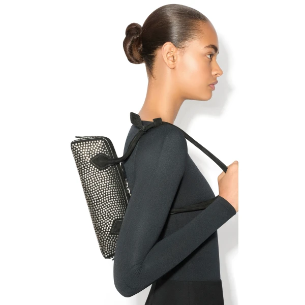Alaia Le Teckel Small Bag in Suede & Studs, Black | Shoulder & Crossbody Bags | Coveti