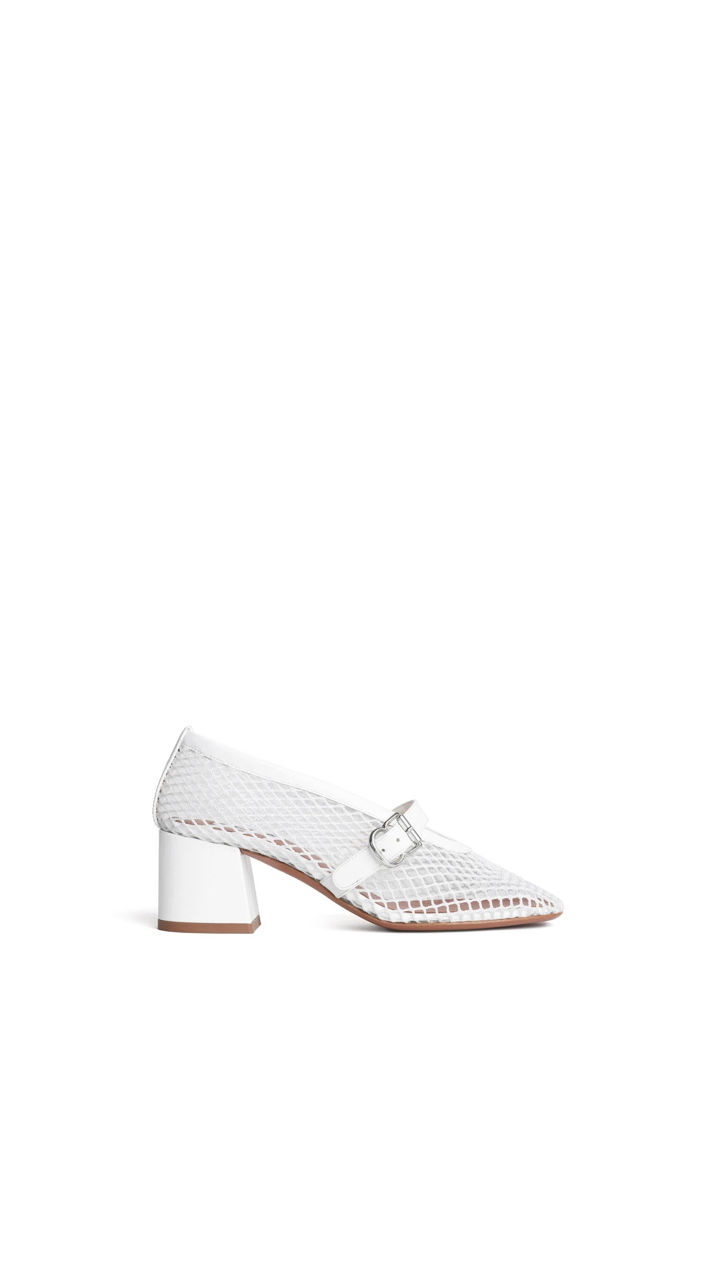 Alaia Mary Janes 55 in Fishnet, Optical White Alaia Mary Janes 55 in Fishnet, Optical White | Heels | Coveti