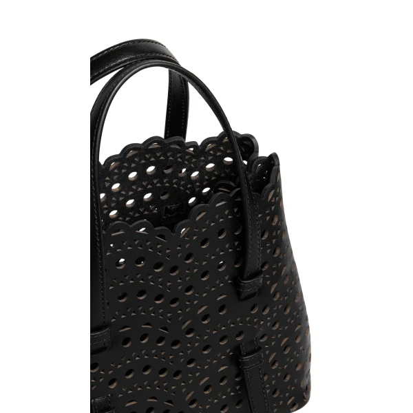 Alaia Mina 20 Bag in Perforated Vienne Calfskin, Black | Mini Bags | Coveti