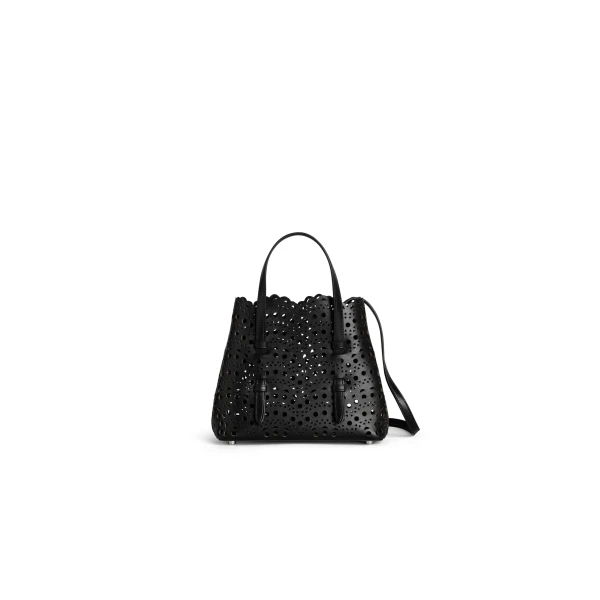 Alaia Mina 20 Bag in Perforated Vienne Calfskin, Black | Mini Bags | Coveti