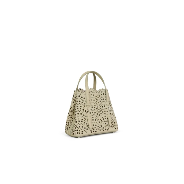 Alaia Mina 20 Bag in Perforated Vienne Nubuck, Almond Green | Mini Bags | Coveti