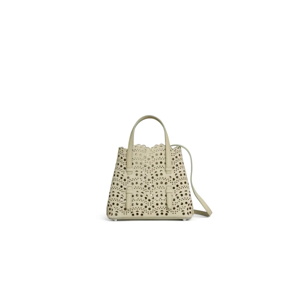 Alaia Mina 20 Bag in Perforated Vienne Nubuck, Almond Green | Mini Bags | Coveti