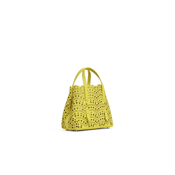 Alaia Mina 20 Bag in Perforated Vienne Nubuck, Lemon Yellow | Mini Bags | Coveti