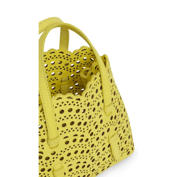 Alaia Mina 20 Bag in Perforated Vienne Nubuck, Lemon Yellow | Mini Bags | Coveti