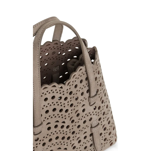 Alaia Mina 20 Bag in Perforated Vienne Nubuck, Mist | Mini Bags | Coveti