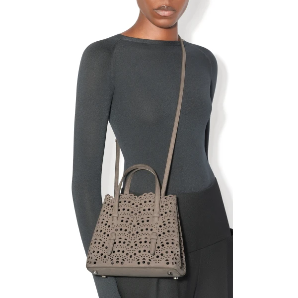 Alaia Mina 20 Bag in Perforated Vienne Nubuck, Mist | Mini Bags | Coveti