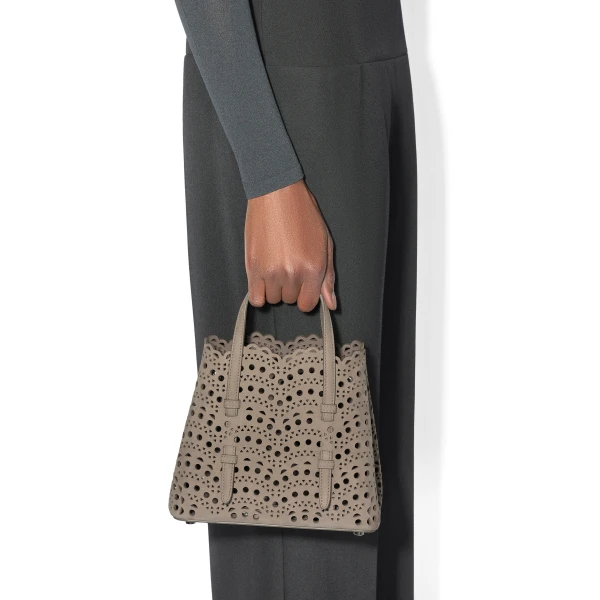 Alaia Mina 20 Bag in Perforated Vienne Nubuck, Mist | Mini Bags | Coveti