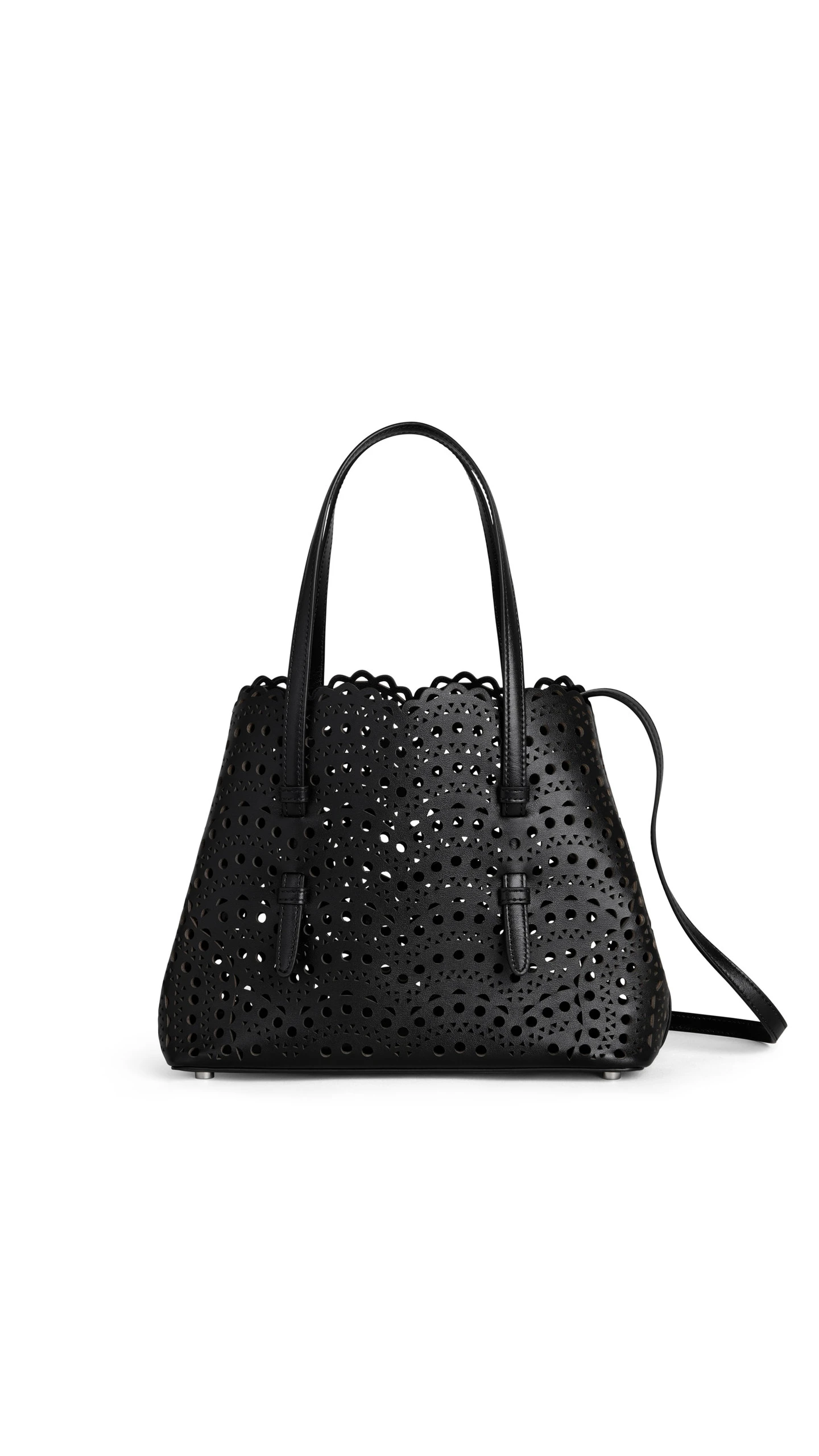 Alaia Mina 25 Bag in Perforated Vienne Calfskin, Black Alaia Mina 25 Bag in Perforated Vienne Calfskin, Black | Shoulder & Crossbody Bags | Coveti