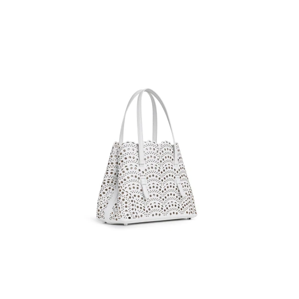 Alaia Mina 25 Bag in Perforated Vienne Calfskin, Off-white | Shoulder & Crossbody Bags | Coveti