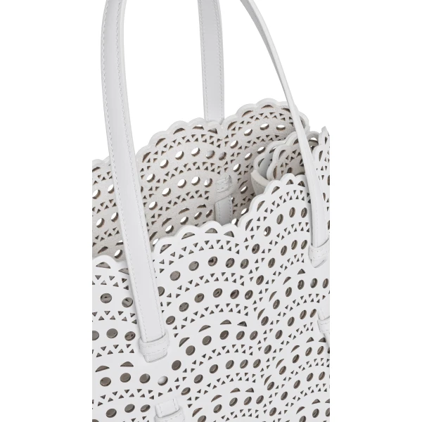 Alaia Mina 25 Bag in Perforated Vienne Calfskin, Off-white | Shoulder & Crossbody Bags | Coveti