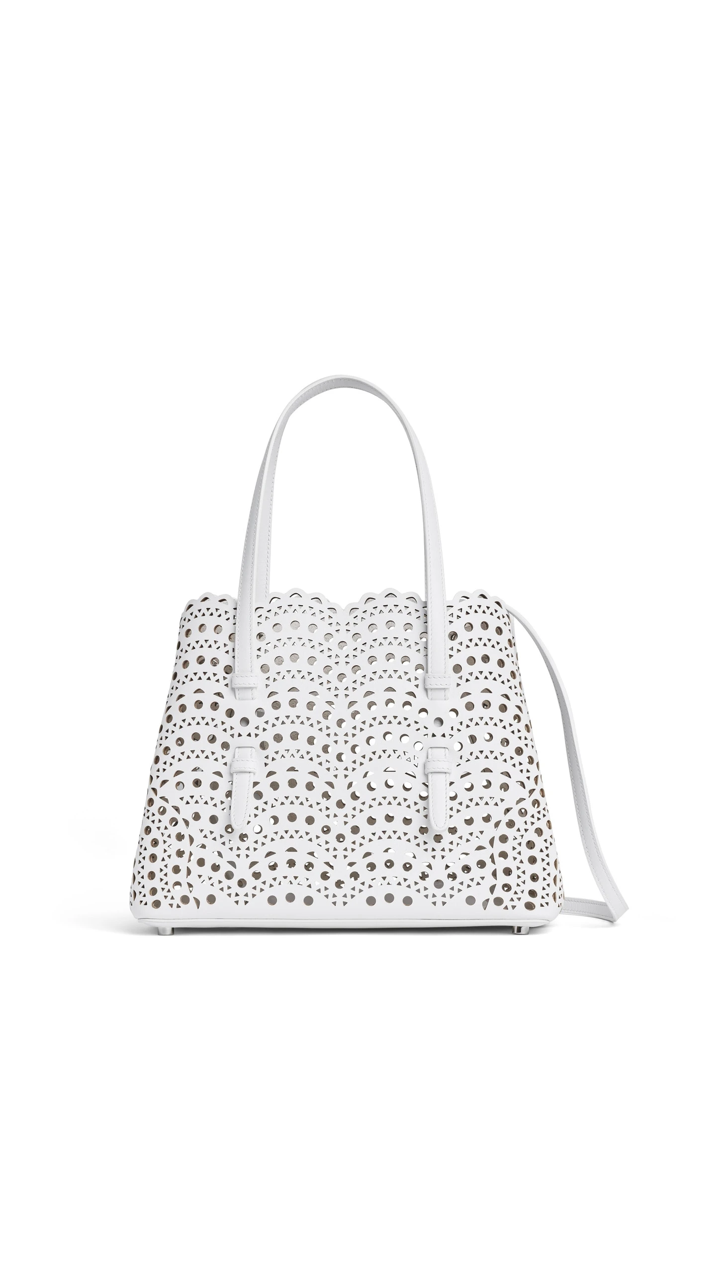 Alaia Mina 25 Bag in Perforated Vienne Calfskin, Off-white Alaia Mina 25 Bag in Perforated Vienne Calfskin, Off-white | Shoulder & Crossbody Bags | Coveti