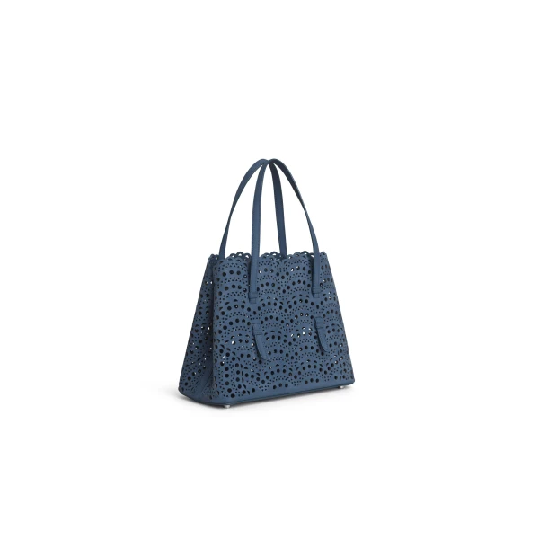 Alaia Mina 25 Bag in Perforated Vienne Nubuck, Blue | Shoulder & Crossbody Bags | Coveti