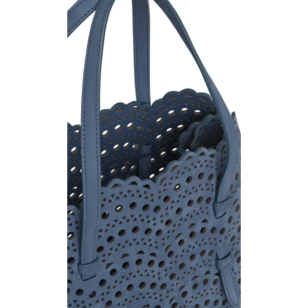 Alaia Mina 25 Bag in Perforated Vienne Nubuck, Blue | Shoulder & Crossbody Bags | Coveti