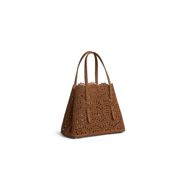 Alaia Mina 25 Bag in Perforated Vienne Nubuck, Brown | Shoulder & Crossbody Bags | Coveti