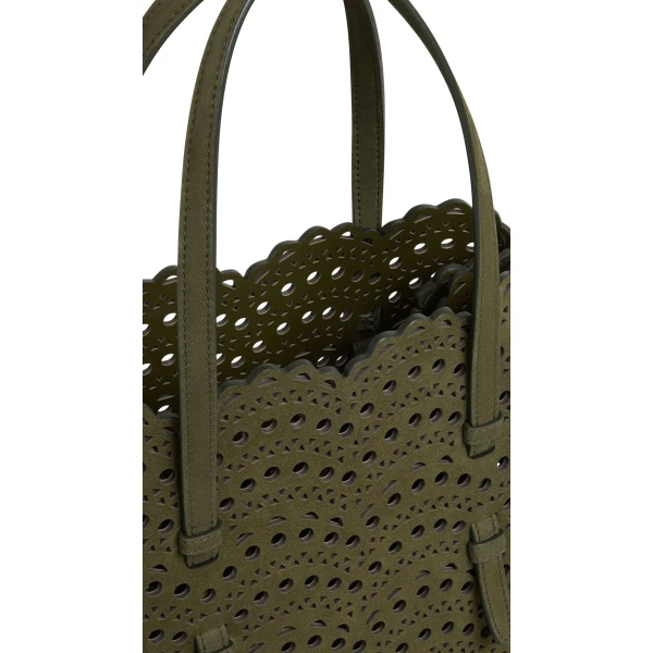 Alaia Mina 25 Bag in Perforated Vienne Nubuck, Khaki | Shoulder & Crossbody Bags | Coveti