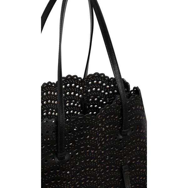 Alaia Mina 37 Bag in Perforated Vienne Calfskin, Black | Shoulder & Crossbody Bags | Coveti