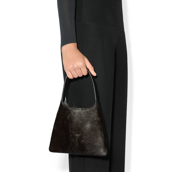 Alaia Mini Hobo Bag in Haircalf, Chocolate | Mini Bags | Coveti