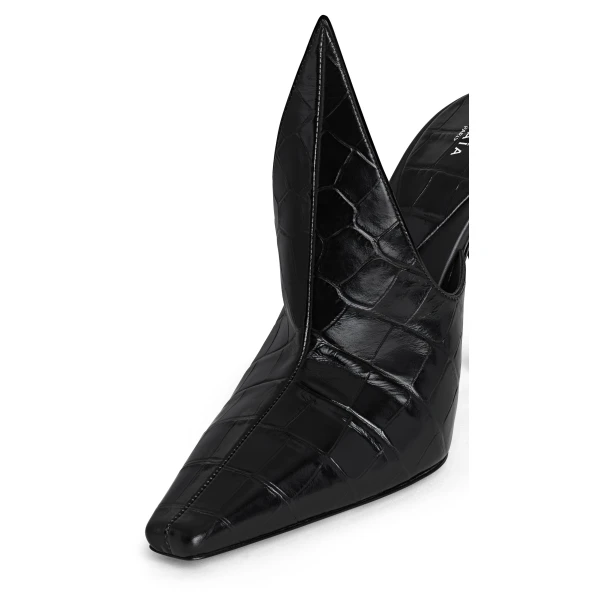Alaia Mules in Crocodile Embossed Calfskin, Black | Mules | Coveti