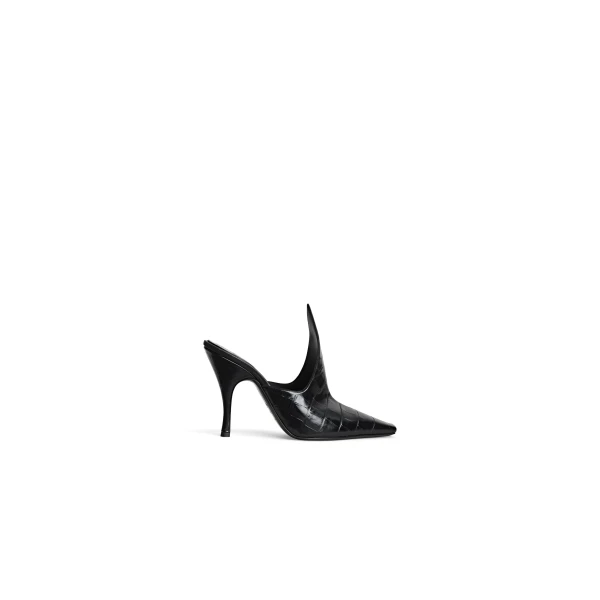 Alaia Mules in Crocodile Embossed Calfskin, Black | Mules | Coveti