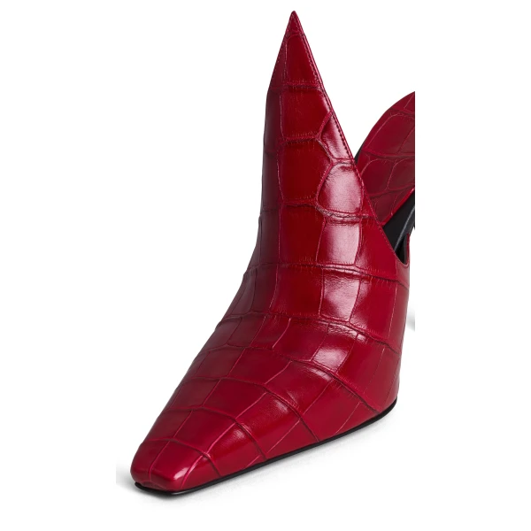 Alaia Mules in Crocodile Embossed Calfskin, Cherry | Mules | Coveti