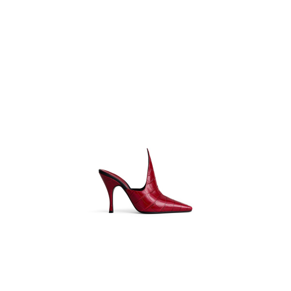 Alaia Mules in Crocodile Embossed Calfskin, Cherry | Mules | Coveti