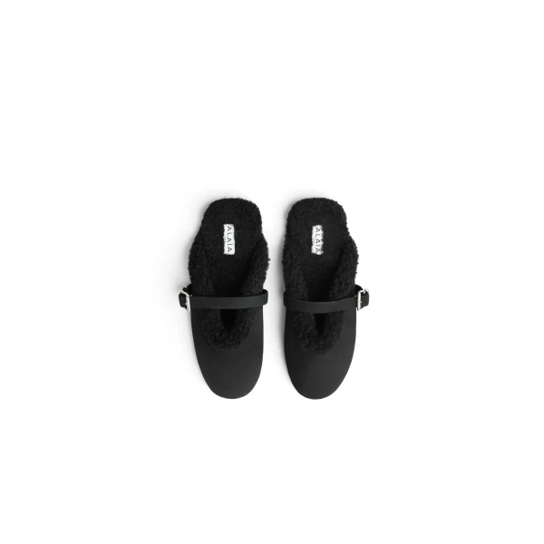 Alaia Mules in Merino Shearling, Black | Mules | Coveti