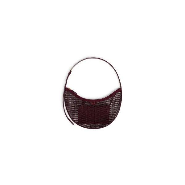 One Piece Demi Lune Bag in Fishnet and Suede, Garnet Red