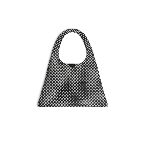 Alaia One Piece Hobo Bag in Leather Net, Black and White | Shoulder & Crossbody Bags | Coveti