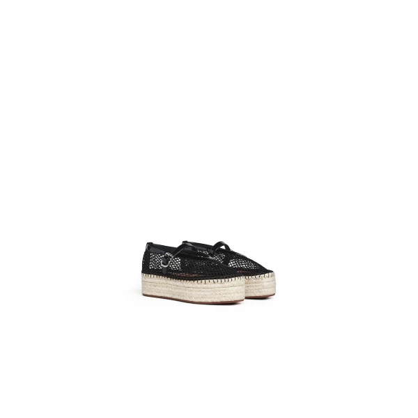 Alaia Platform Espadrilles in Fishnet and Patent Leather, Black | Espadrilles | Coveti