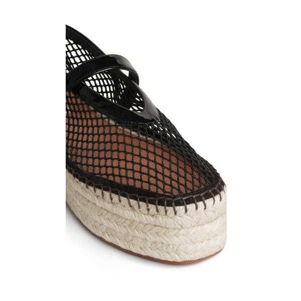 Alaia Platform Espadrilles in Fishnet and Patent Leather, Black | Espadrilles | Coveti