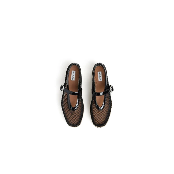 Alaia Platform Espadrilles in Fishnet and Patent Leather, Black | Espadrilles | Coveti