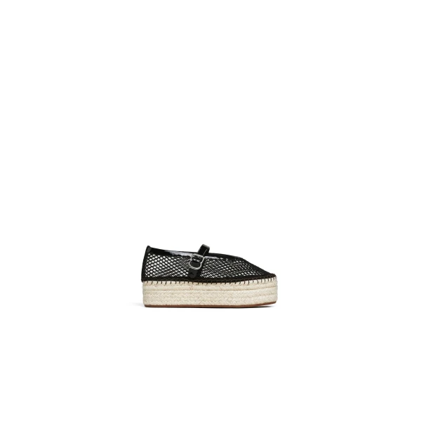 Platform Espadrilles in Fishnet and Patent Leather, Black