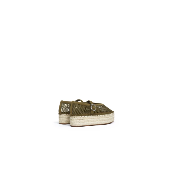 Alaia Platform Espadrilles in Fishnet and Suede, Khaki | Espadrilles | Coveti