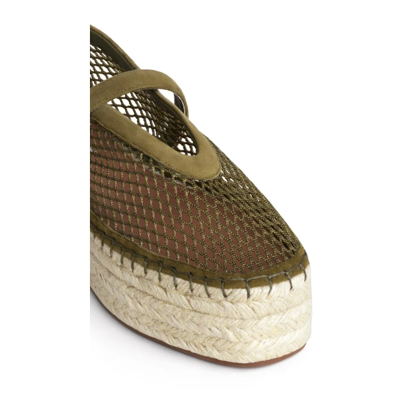 Alaia Platform Espadrilles in Fishnet and Suede, Khaki | Espadrilles | Coveti