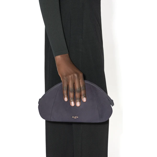 Alaia Purse Small Clutch in Suede, Violet Grey | Clutch Bags | Coveti
