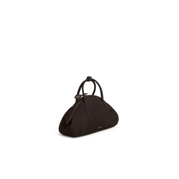 Alaia Purse Top Handle Bag in Nubuck, Dark Brown | Totes & Top-Handle Bags | Coveti