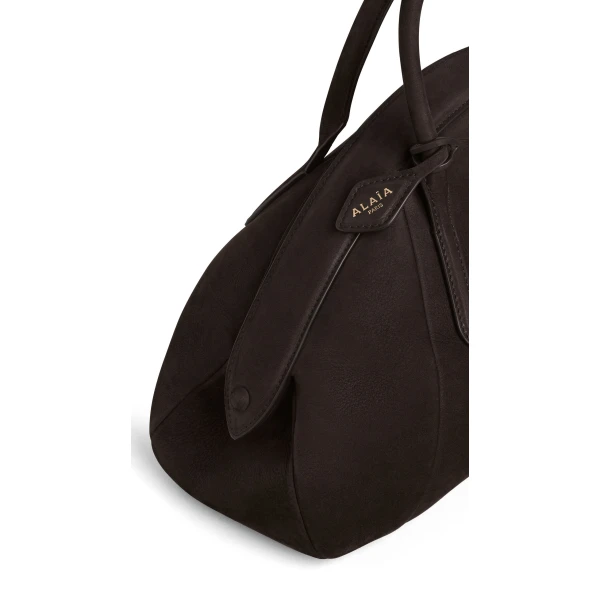 Alaia Purse Top Handle Bag in Nubuck, Dark Brown | Totes & Top-Handle Bags | Coveti