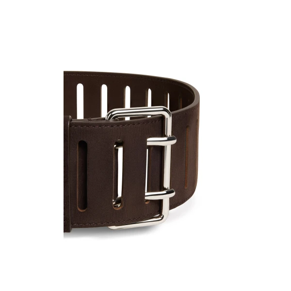 Alaia Rectangular Large Belt in Nubuck, Dark Brown | Belts | Coveti