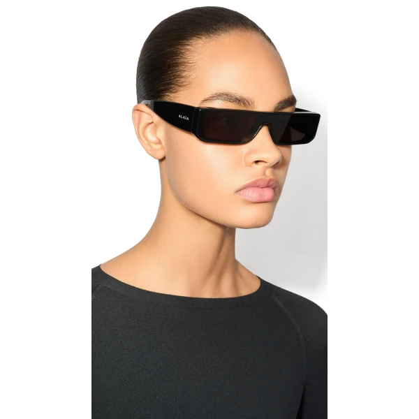 Alaia Rectangular Mask Sunglasses in Black, Sleek Frame | Sunglasses | Coveti