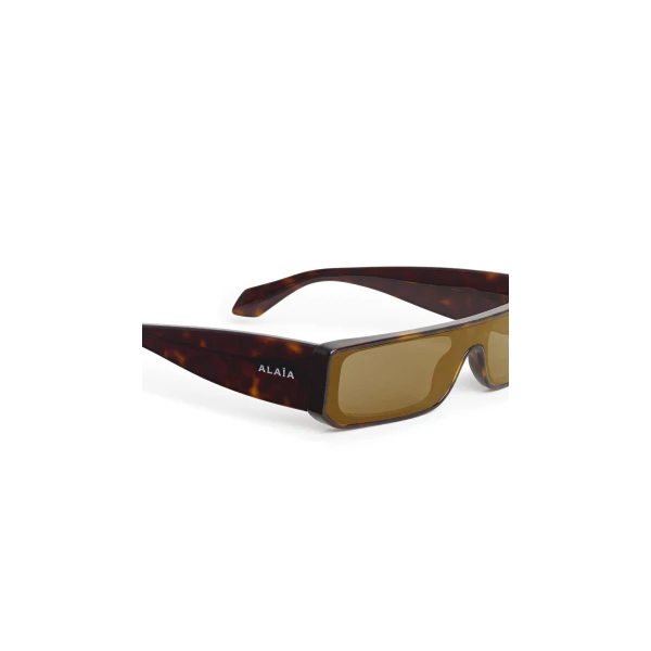 Alaia Rectangular Mask Sunglasses in Tan and Grey, Sleek Frame | Sunglasses | Coveti