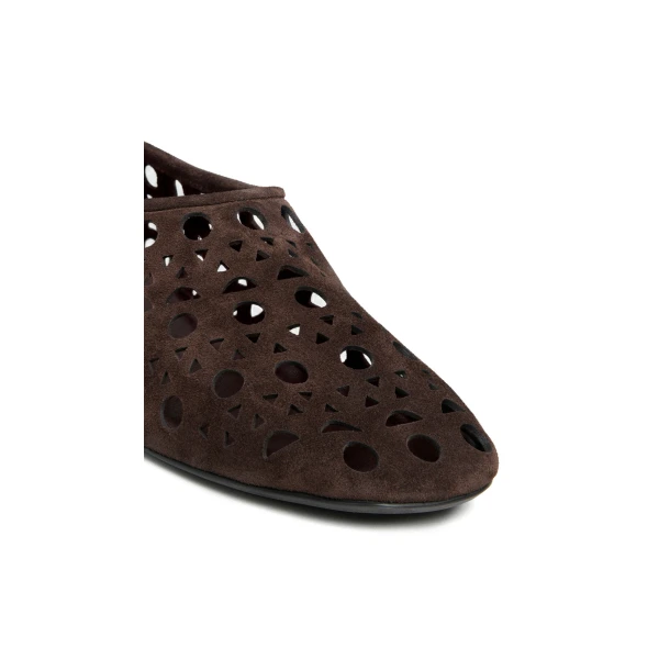 Alaia Slippers Vienne in Velvet Calfskin, Chocolate | Flats | Coveti