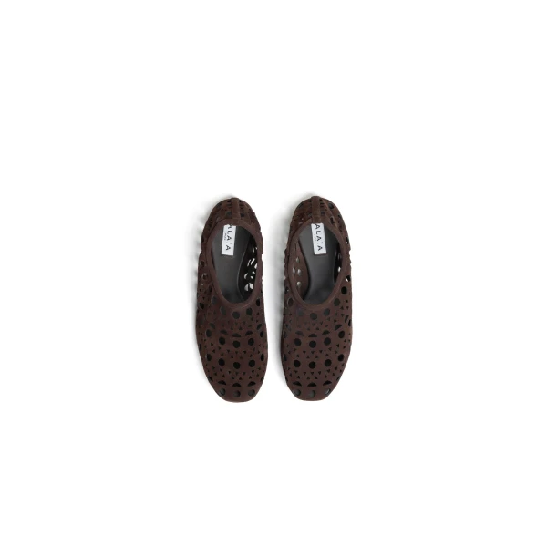 Alaia Slippers Vienne in Velvet Calfskin, Chocolate | Flats | Coveti
