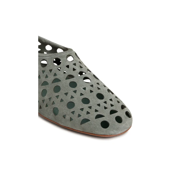 Alaia Slippers Vienne in Velvet Calfskin, Khaki | Flats | Coveti