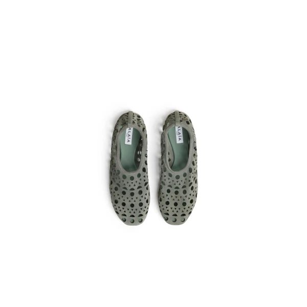 Alaia Slippers Vienne in Velvet Calfskin, Khaki | Flats | Coveti