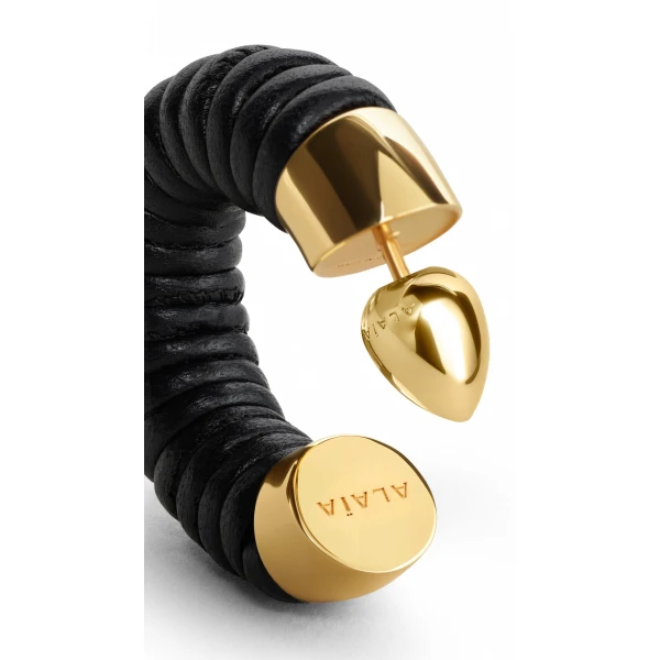 Alaia Small Bobine Hoops in Navy and Gold | Earrings | Coveti