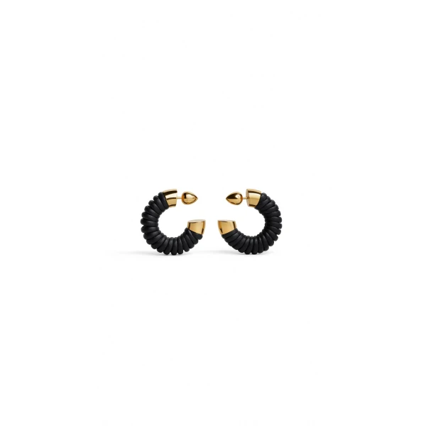 Alaia Small Bobine Hoops in Navy and Gold | Earrings | Coveti
