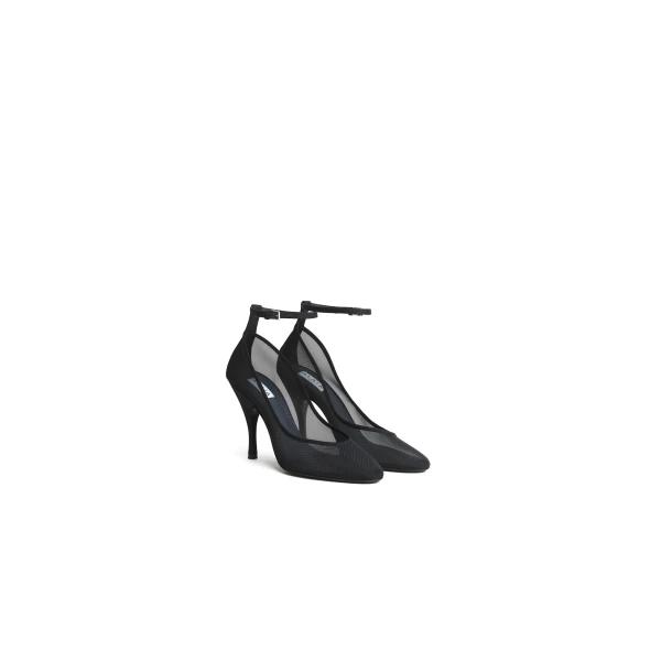 Alaia Strappy Pumps in Mesh, Black, 100 mm | Heels | Coveti