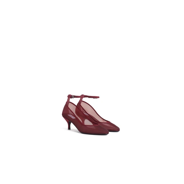 Alaia Strappy Pumps in Mesh, Bordeaux, 60 mm | Heels | Coveti